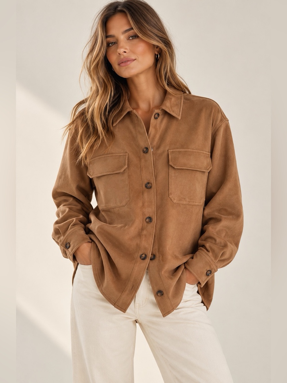 Z SUPPLY Decker Faux Suede Chore Coat Brown Small